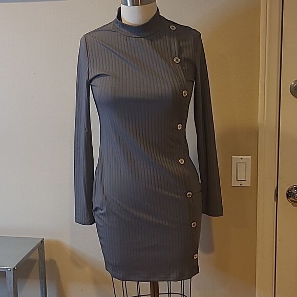 💲1️⃣0️⃣ Bundled ✔️Ribbed Bodycon Mini Button Accent Dress Dark Grey  sz S, M - Picture 7 of 14